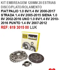 Kit Embreagem 120mm 20 Estrias ReF-619 3015 00 LUK