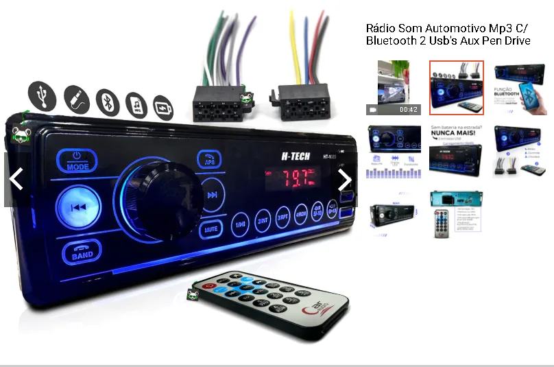 Rádio Som Automotivo Mp3 C/ Bluetooth 2 Usb's Aux Pen Drive